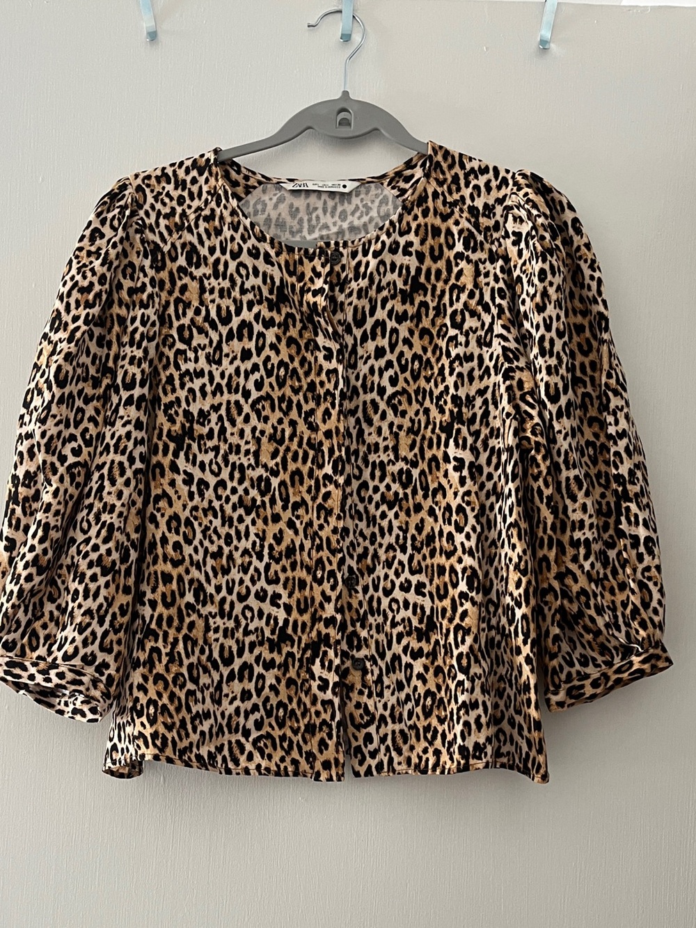 Zara Leopard Print Puff Sleeve Top - Black & Brown